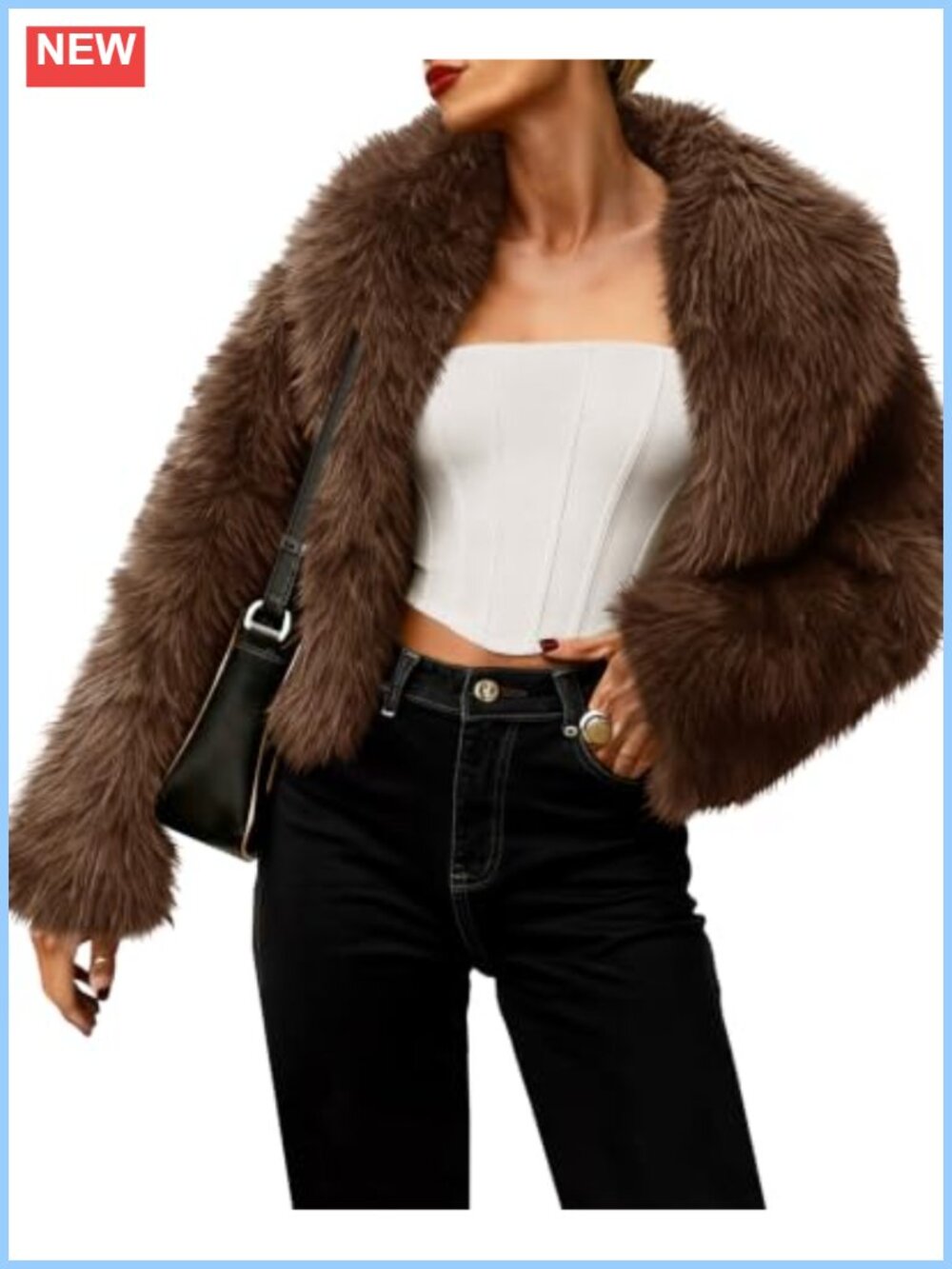 Cropped Faux Fur Jacket Coat Open Front Cardigan Shaggy Fuzzy